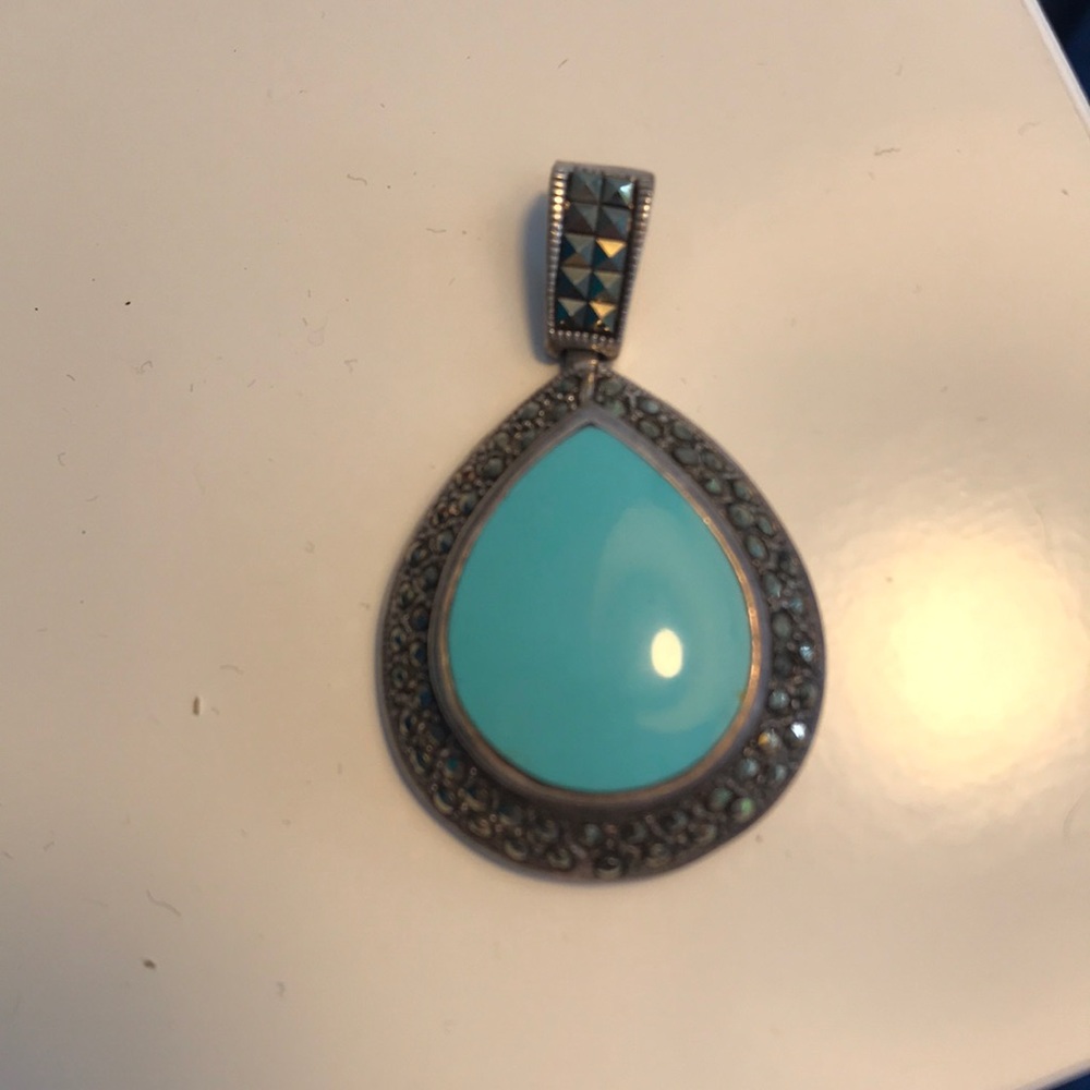 Turquoise and silver colored pendant - Picture 2 of 2